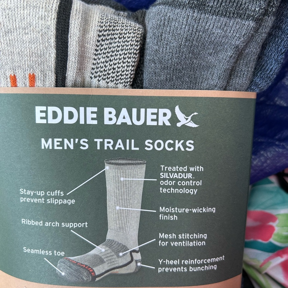 Eddie Bauer Men's Trail Socks - blue Light Gray & Charcoal (6-Pack) - Picture 3 of 6